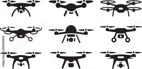 Collection of various modern drone designs isolated on transparent background