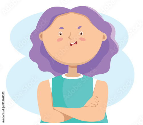 Dissatisfied girl with folded hands on her chest