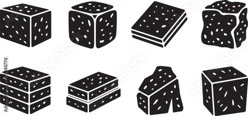 Collection of creative geometric dice blocks with dots in various shapes and styles