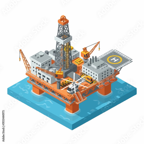 Offshore Oil Rig Platform 3D Model.