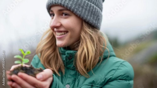 Earth Day – Smiling Person Holding Green Plant 