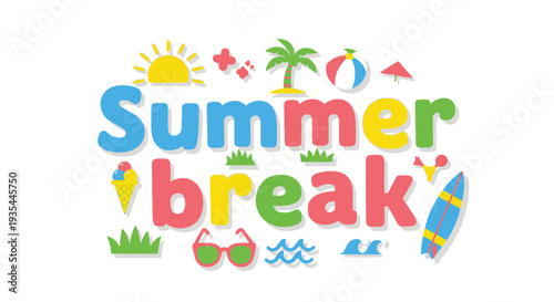 Summer break colorful icon set vector