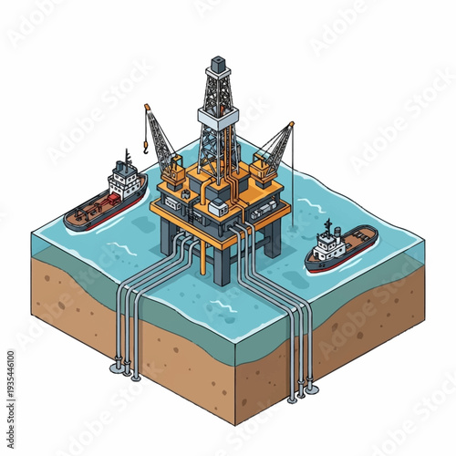 Offshore Oil Rig with Supply Boats.
