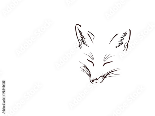 A sketch of a fox's face with closed eyes and perked up ears