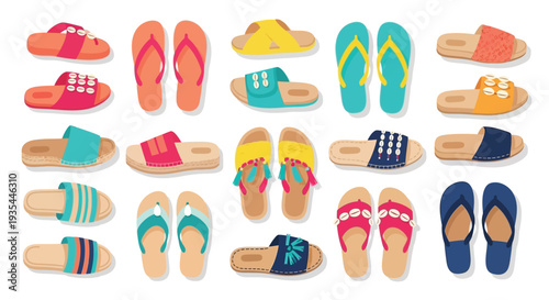 Set of 20 colorful flip flops sandals vector