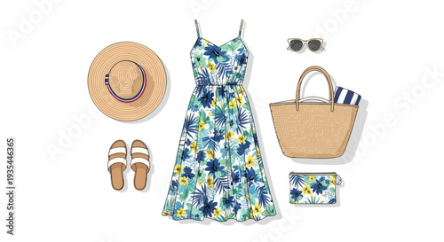 Set of 6 summer outfit accessories vector