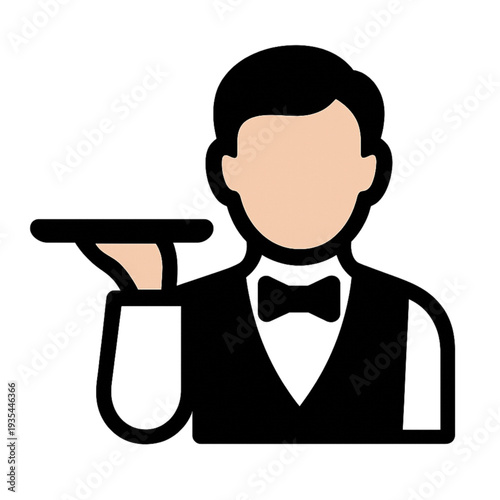 Professional Waiter Icon with Serving Tray