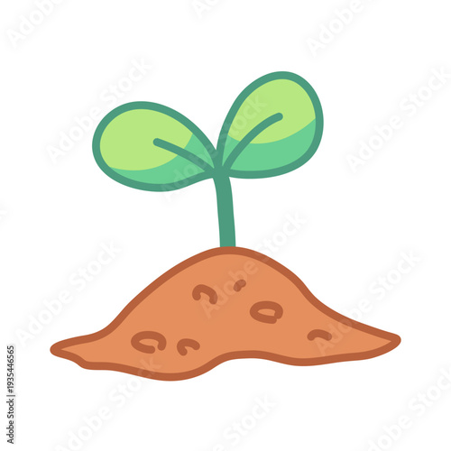 Cute kawaii plant. Vector spring icon, element for garden design or cozy games. Sprout from soil, young plant shoot