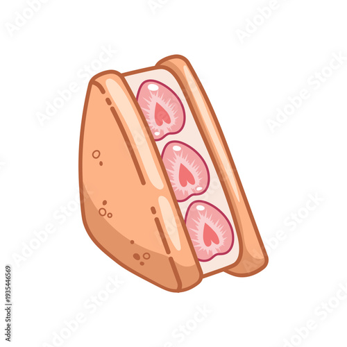 Cute Japanese strawberry sandwich illustration. Kawaii style, cartoon food doodle. Vector illustration isolated
