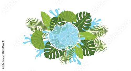 Vector tropical leaves and globe illustration