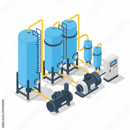 Industrial Water Treatment System Equipment Illustration.
