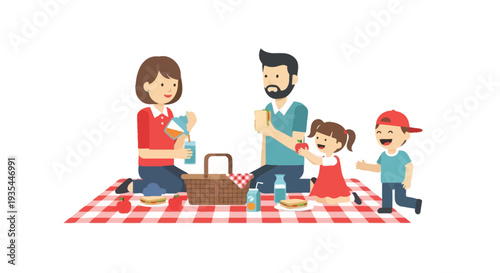 Vector illustration of family having picnic