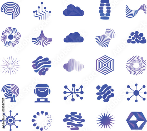 Abstract geometric icons with a futuristic and scientific style design aesthetic