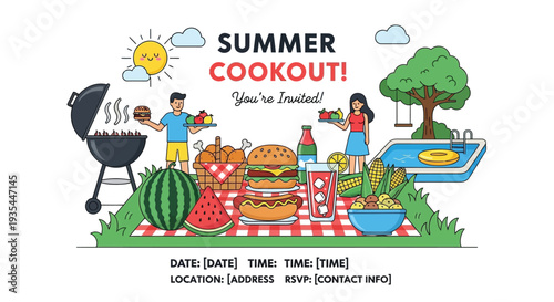 Summer cookout invitation vector illustration