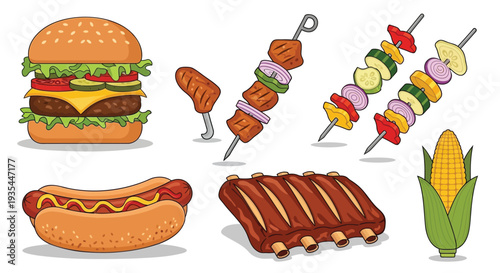 Set of 6 summer food icons vector
