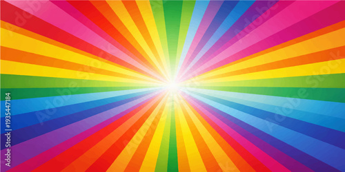 Abstract rainbow vector background featuring a colorful spectrum of bright light rays and striped line patterns for an artistic wallpaper design