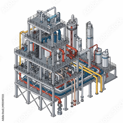 Industrial Plant with Pipes and Towers.