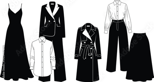 Collection of nine commercial passenger jet silhouettes, black vector icons of airplanes from various angles isolated on white.