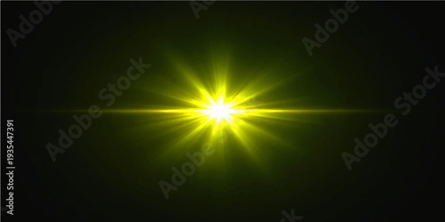 Abstract blue vector background featuring a bright sun burst with glowing light rays and motion flares across a dark night sky space backdrop