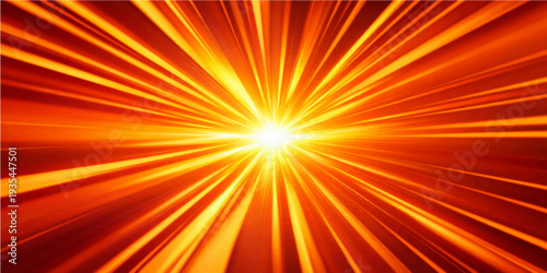 Abstract orange and red background illustration featuring a bright sunburst explosion with glowing yellow rays and warm energy beams for a vibrant summer star burst design