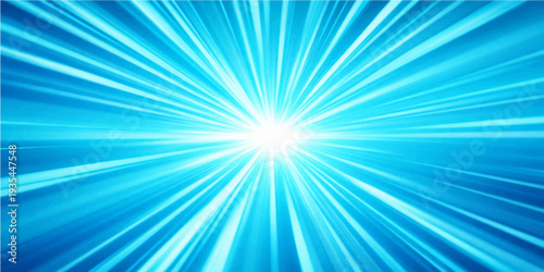 Bright blue abstract background featuring a sunny summer sky burst with glowing light rays and a vibrant star flare design in this vector illustration art backdrop