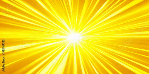 Abstract yellow sunburst background vector illustration with bright orange sun rays and warm sunrise light beams creating a glowing summer star explosion design