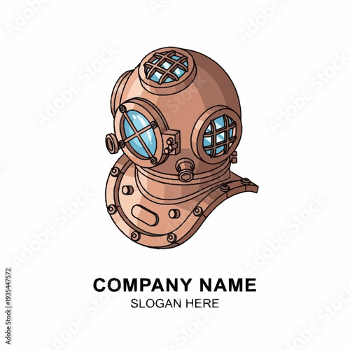 Vintage Copper Diving Helmet Illustration.