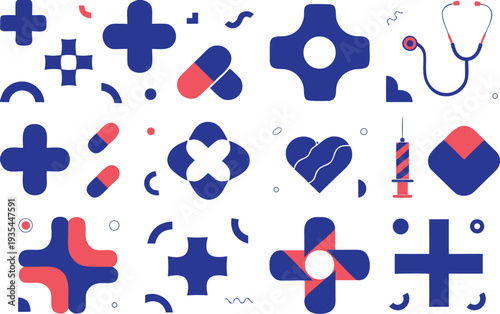 Colorful medical icons and symbols collection with a playful design approach