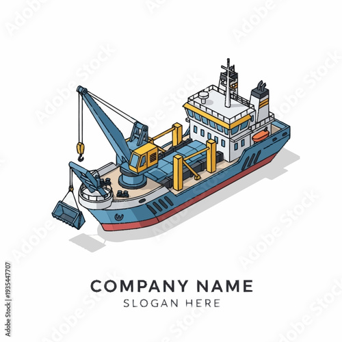 Isometric Illustration of a Tugboat Vessel.