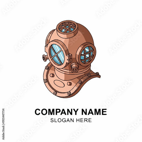 Vintage Copper Diving Helmet Illustration.