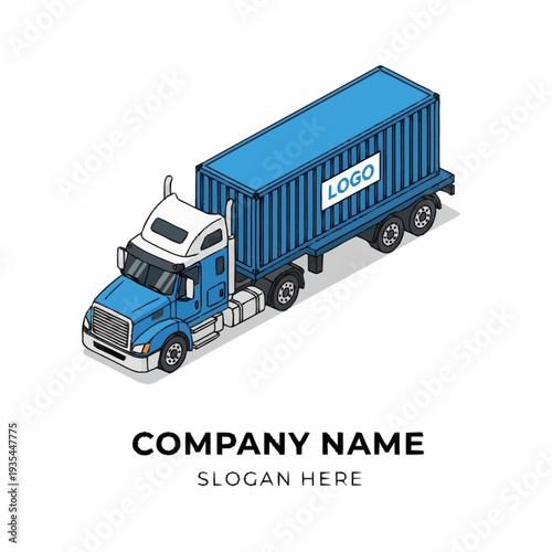 Blue Semi Truck with Shipping Container.