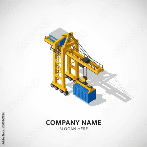 Yellow Gantry Crane with Shipping Container.