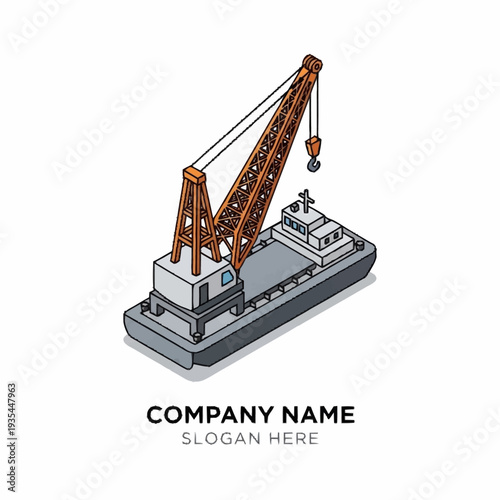 Crane on Floating Platform Industrial Equipment.