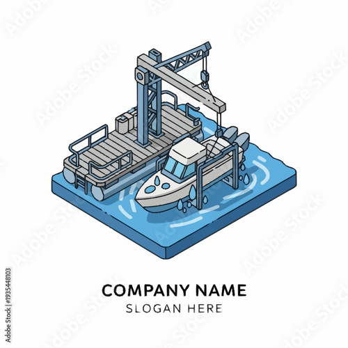 Isometric Illustration of Docked Boat at Harbour.