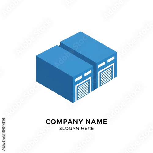 Blue Warehouse Building with Garage Doors.