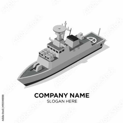 Gray Digital Illustration of Naval Ship.