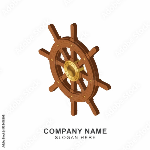 Vintage Wooden Ship Steering Wheel Closeup.