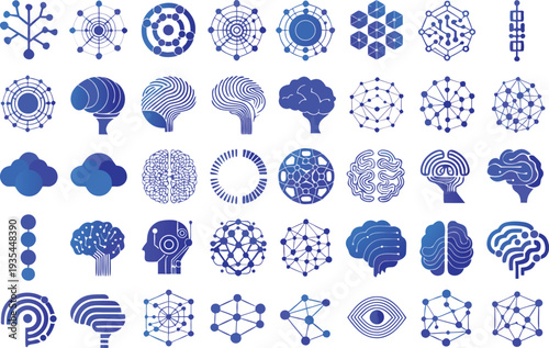 Abstract geometric brain networks and neural connections in blue tones