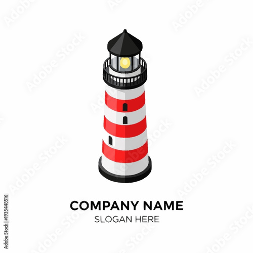 Red and White Striped Lighthouse Illustration.