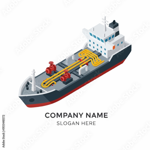 Isometric Illustration of Cargo Ship with Containers.