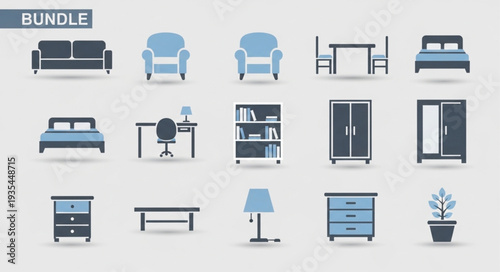 Collection of modern furniture icons for interior design.