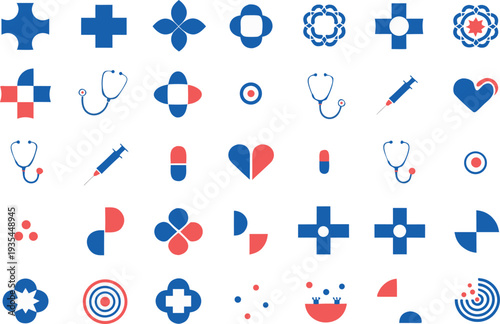 Colorful collection of medical and health-related icons in a vibrant design.