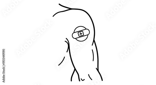 Arm with Bandage and Plus Sign Icon - Vaccination and First Aid Concept