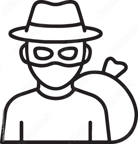 Thief with Money Bag and Mask Line Art Icon Vector