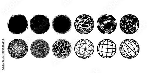 Hand-drawn scribble circles in line-art style on white background, symbolizing creativity and abstract design