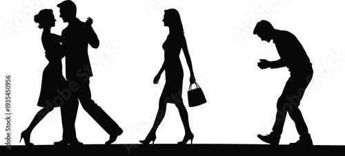 Evolution of Mankind Concept Silhouette Vector Featuring Human Progress From Primitive Ape to Modern Woman Working at a Computer Desk for Technology and Growth Graphics