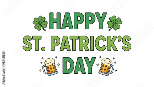 Happy St. Patrick's Day celebration with shamrocks and beer