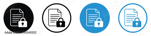Document icon paired with a padlock symbol to indicate secure data, encrypted files, or privacy protection. Perfect for cybersecurity, legal, and confidential business web interfaces.
