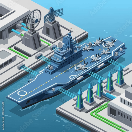 Aircraft Carrier Naval Ship Docked Harbour.