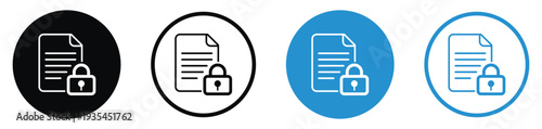 Document icon paired with a padlock symbol to indicate secure data, encrypted files, or privacy protection. Perfect for cybersecurity, legal, and confidential business web interfaces.